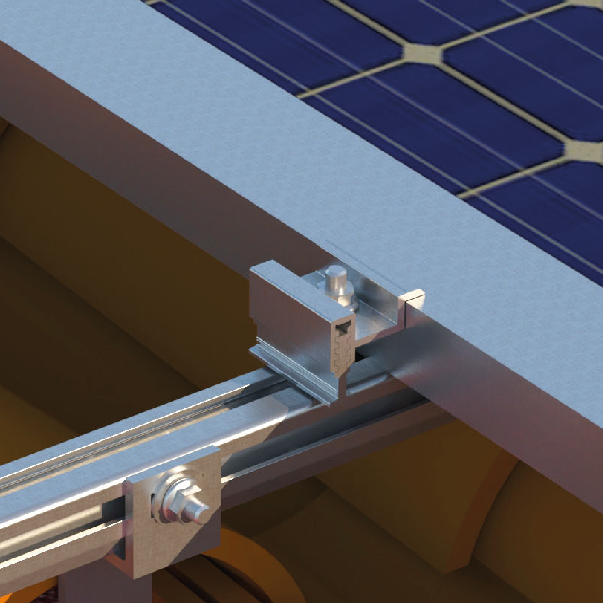 Aplicación de la grapa final para panel solar en estructura de montaje fotovoltaico