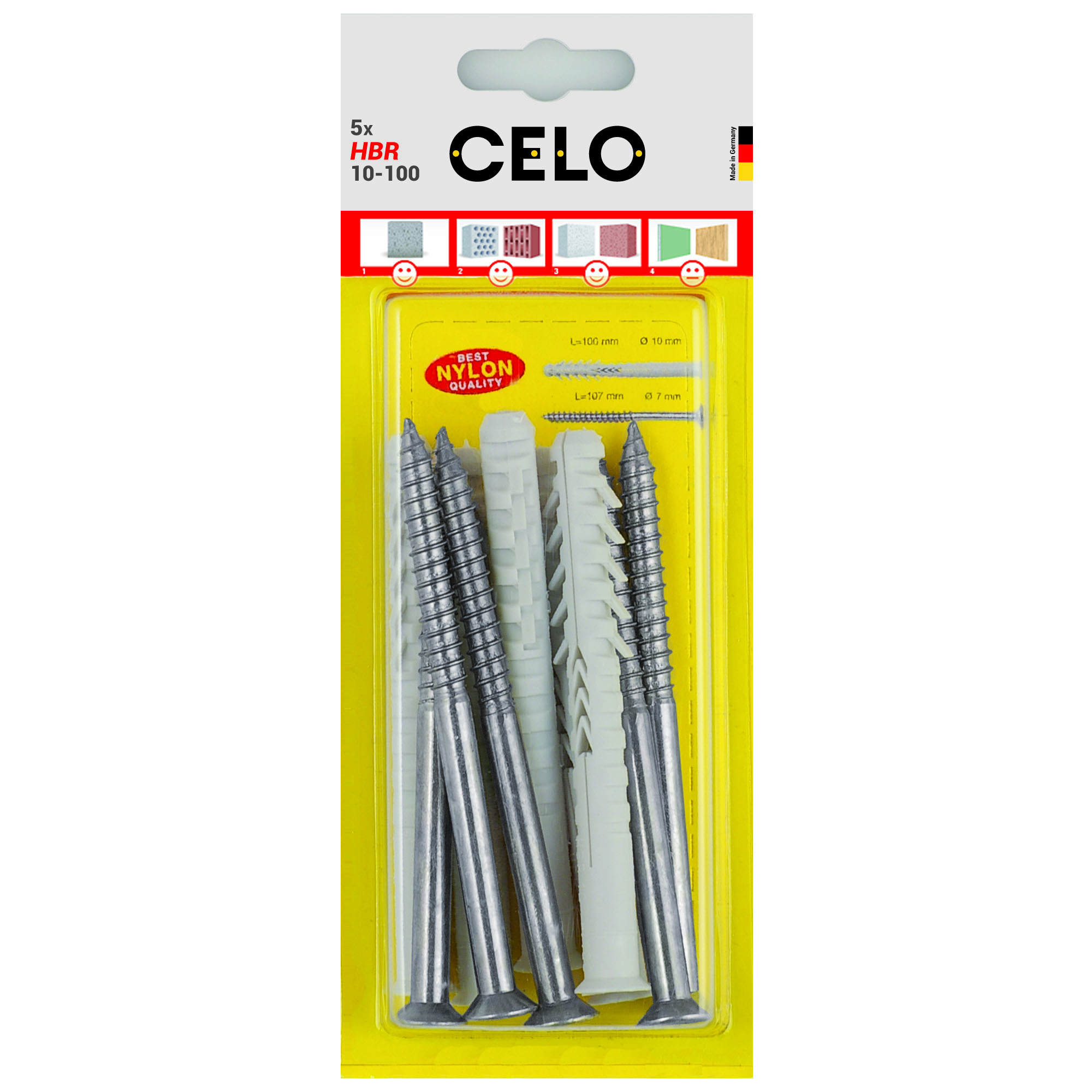 Pack de tacos largos para mampostería HBR TX con tornillos y cabeza Torx para fijación
