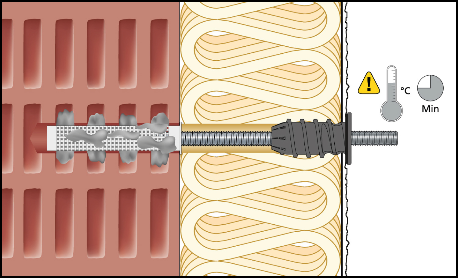 Imagen de montaje ResiTHERM® 12 en piedra perforada/mampostería para una instalación con separación energéticamente eficiente en la fachada aislada. 10