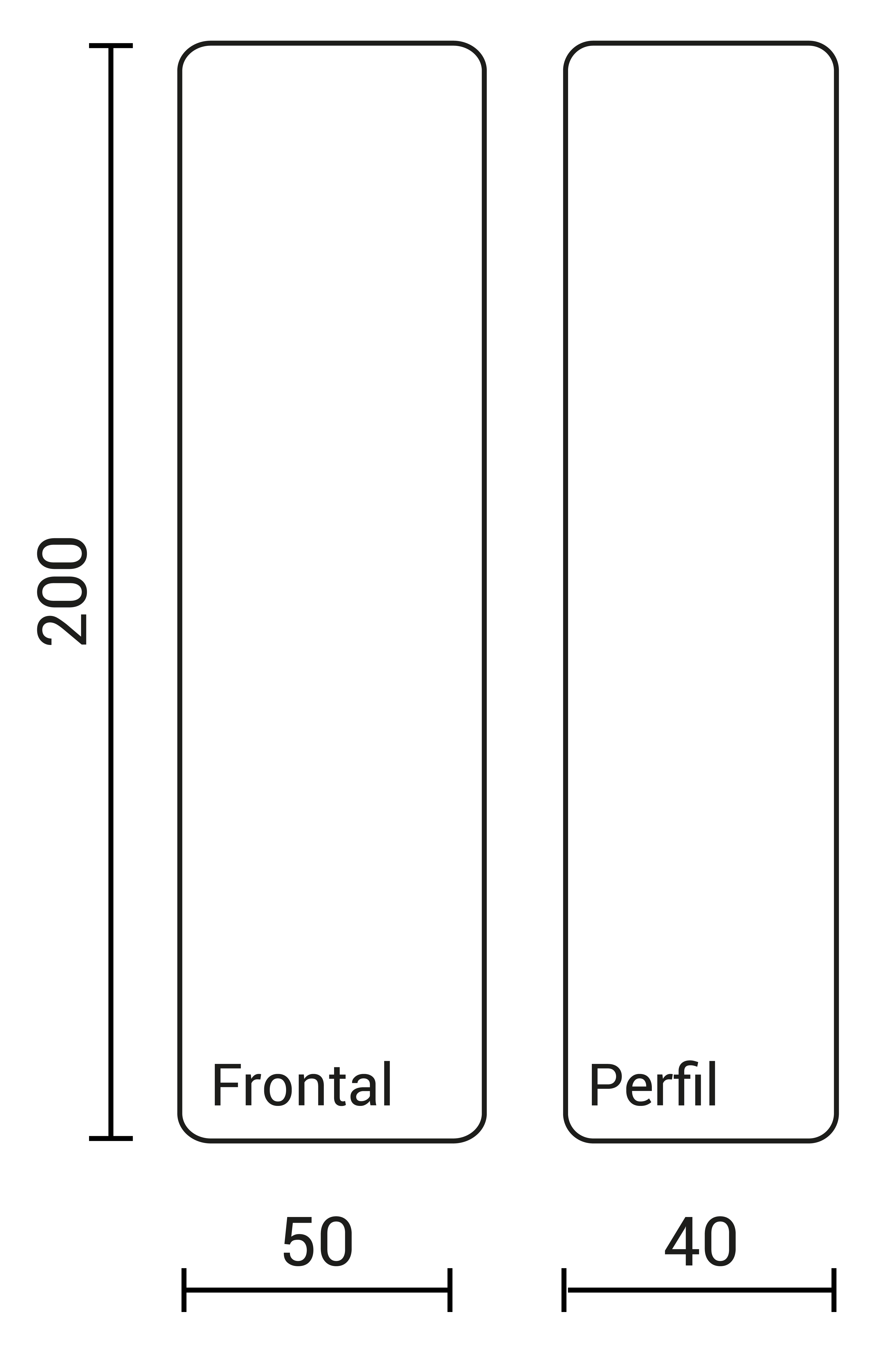 El expositor de perfiles tiene una altura de 200 cm, un ancho de 50 cm y una profundidad de 40 cm