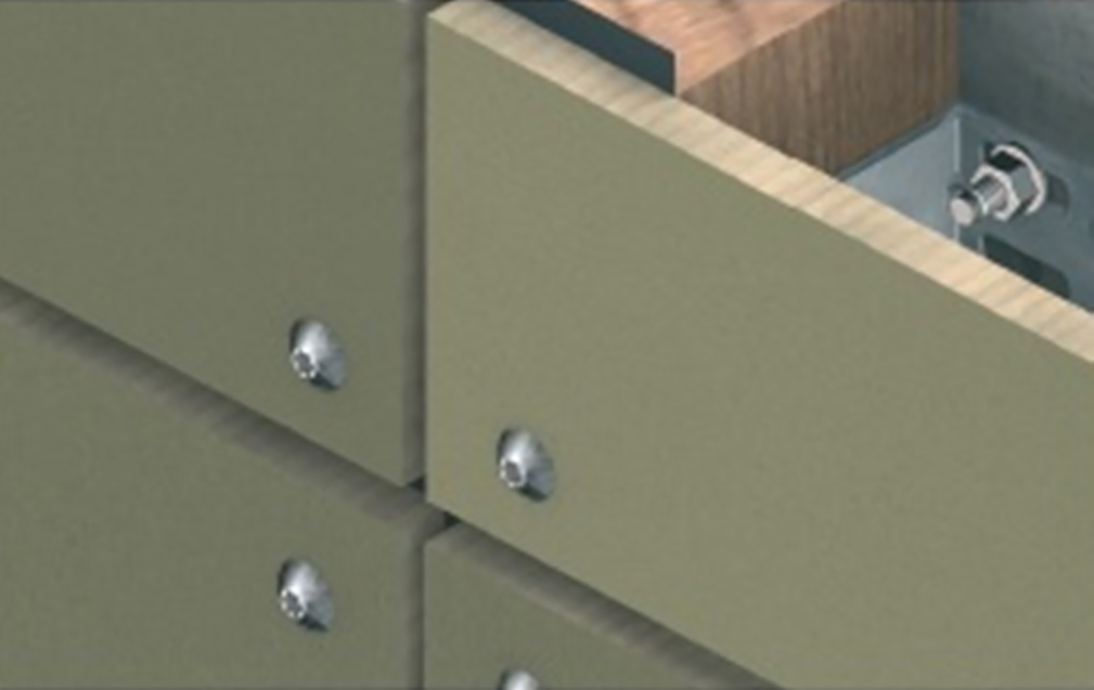Aplicación del tornillo inox A2 cabeza botón BTW en panel exterior con soporte metálico