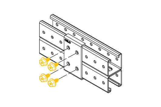 Montaje de pletina de unión vertical FAS KlimaProof® en perfiles Strut