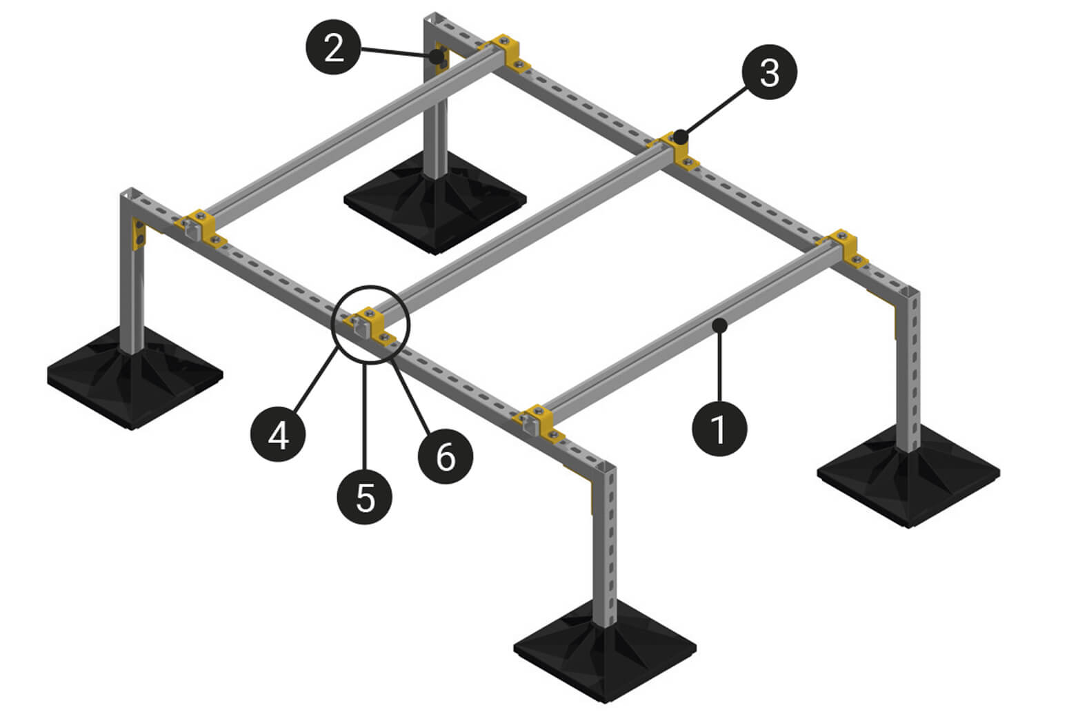 Esquema de una bancada instalada con un sistema de fijación tradicional