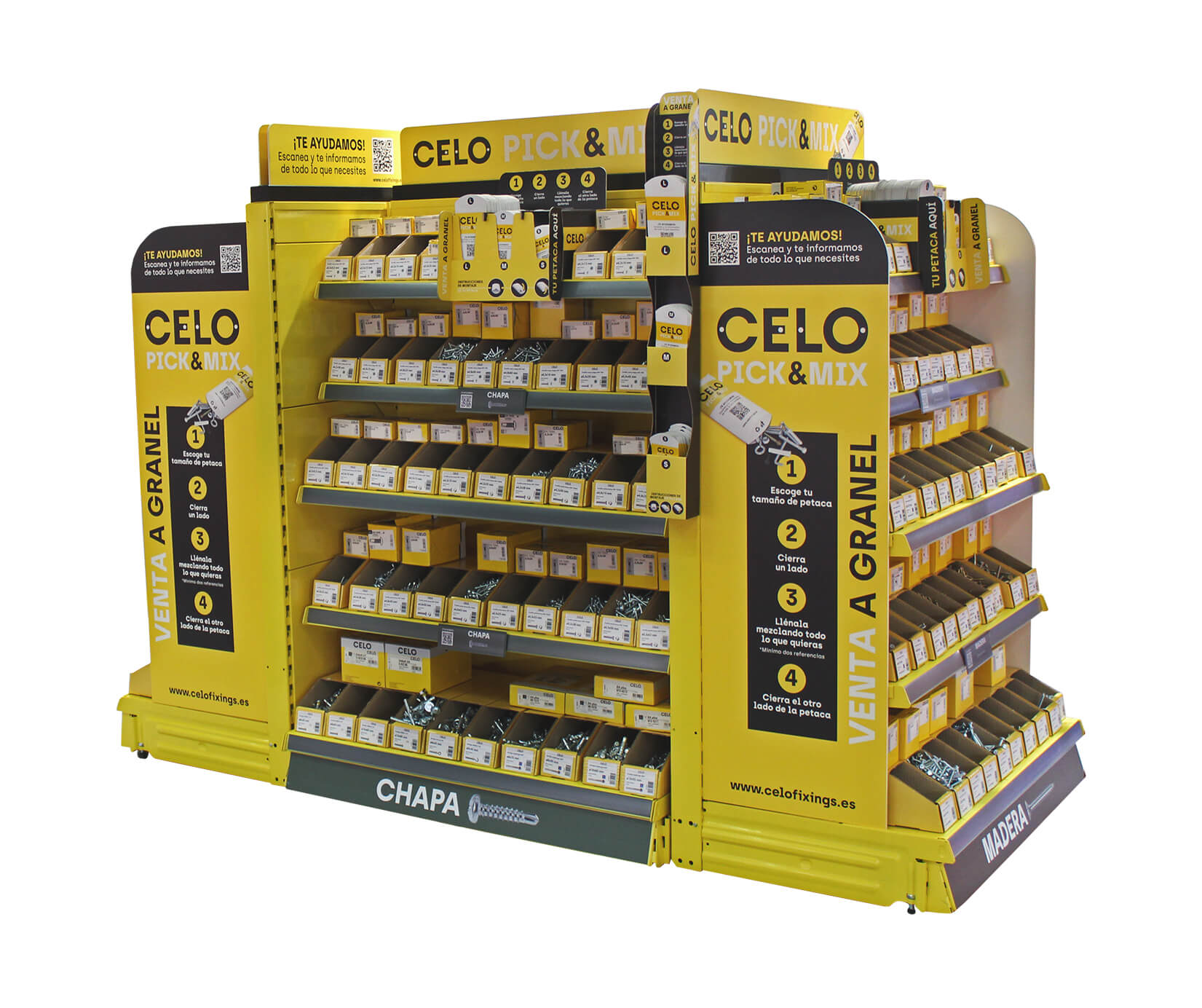 Pick&Mix: Expositor para distribución de CELO con productos de tornillería, fijación y sujeción