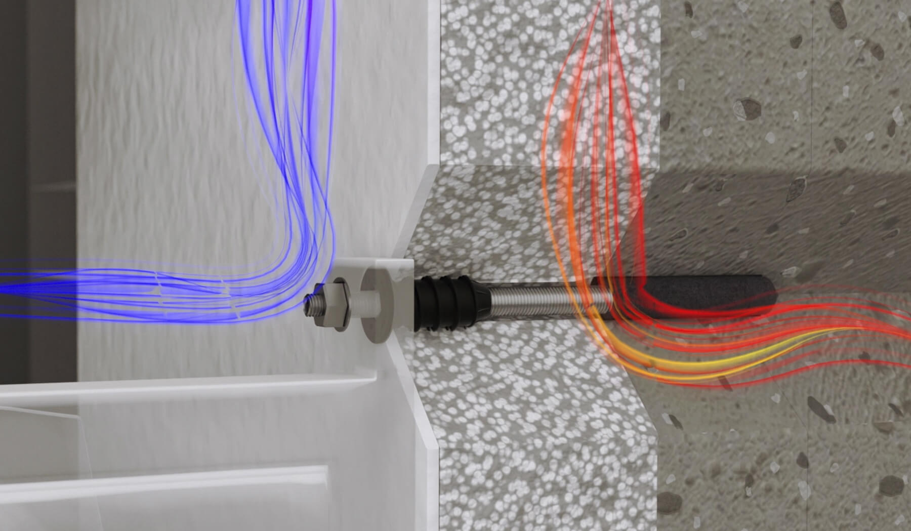 Simulación de rotura del puente térmico con el anclaje para fachadas con SATE ResiTHERM de CELO